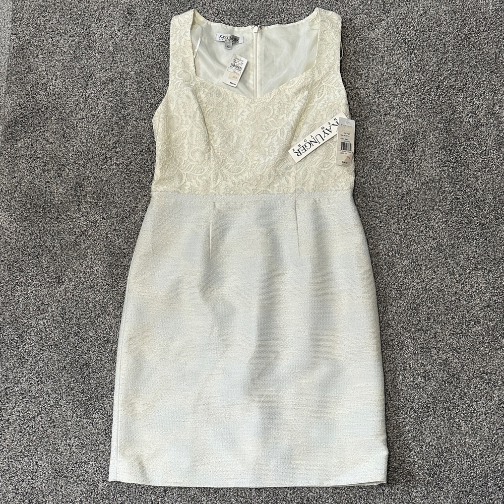 Kay Unger Ivory Lace Midi Dress